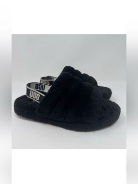 UGG FLUFF YEAH SLIDE BLACK MOCASSIN SLIP ON SANDAL US 5